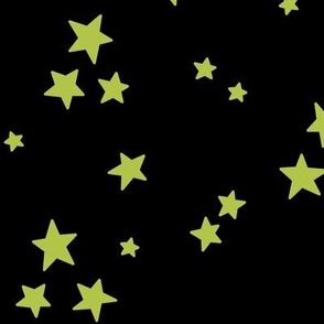 starry stars LG lime green on black