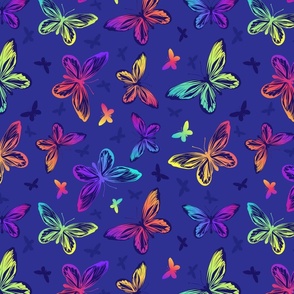 Purple Rainbow Butterflies on Blue Background