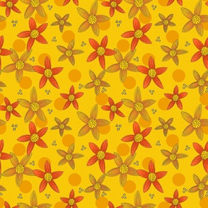 Yellow and orange flowers on yellow background large