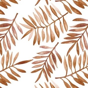 Botanical garden palm leaves watercolors summer botanical garden island vibes gold rust copper burnt orange on white