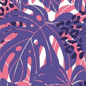 Violet and pink tropical leaves large scale