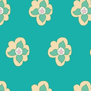 Giant vintage floral blue green and yellow 