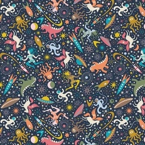 Midcentury Space Adventures Ditsy -  pastels on Navy Extra Small scale - Petal Solid Coordinate