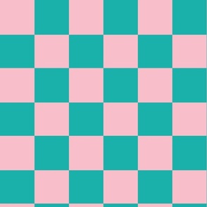 Checkered pastel blue- green  and pink 