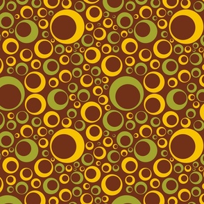 off center circles 70s green and yellow on brown