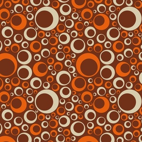 off center circles 70s orange and tan on brown