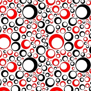 off center circles red and black on white