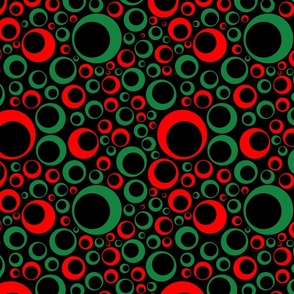 off center circles red and green on black