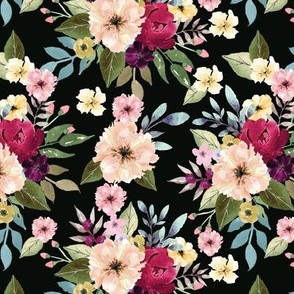 Seamless pattern  watercolor flowers and hand drawn flowers