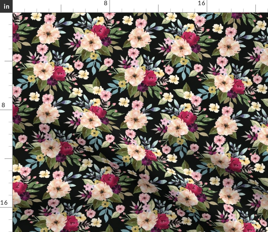Seamless pattern  watercolor flowers and hand drawn flowers