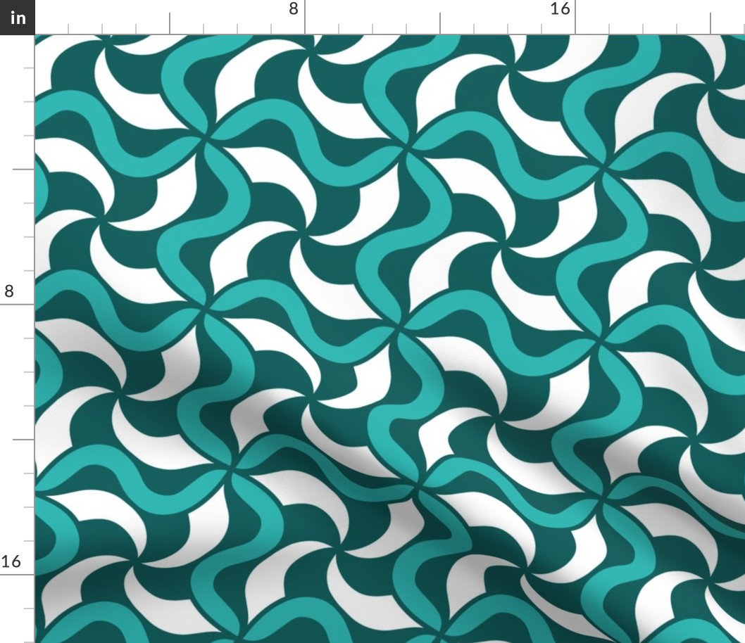 Teal Green and White Swirly Geometric  Pattern