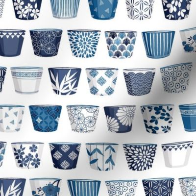 Soba cups - blue and white