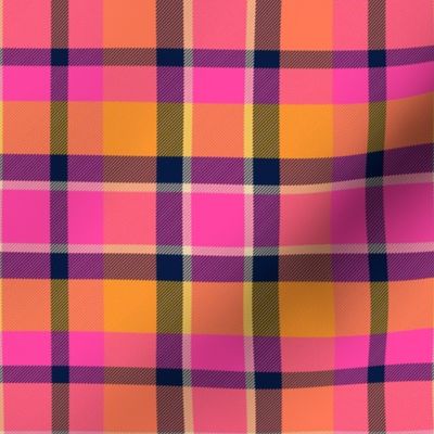 Bright Spring Plaid Hot Pink and Marigold -  traditional tweedy - 8 inch