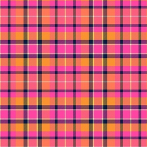 Bright Spring Plaid Hot Pink and Marigold -  traditional tweedy - 8 inch
