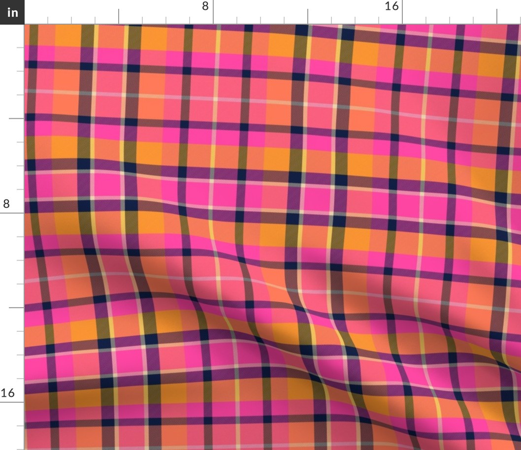 Bright Spring Plaid Hot Pink and Marigold -  traditional tweedy - 8 inch