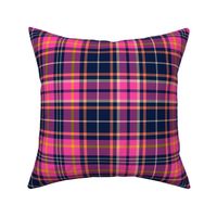 Spring Plaid Midnight Blue and Hot Pink with marigold and papaya -  traditional tweedy - medium