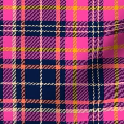 Spring Plaid Midnight Blue and Hot Pink with marigold and papaya -  traditional tweedy - medium