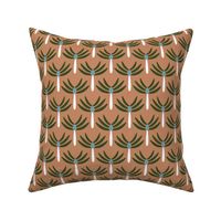 Mid-century style palm tree forest abstract tropical jungle design green blue on beige