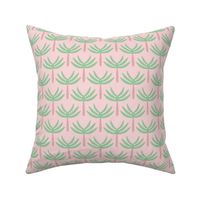 Mid-century style palm tree forest abstract tropical jungle design green mint beige on blush pink girls