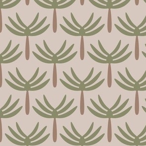Mid-century style palm tree forest abstract tropical jungle design green olive beige brown