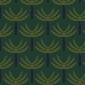 Mid-century style palm tree forest abstract tropical jungle design green emerald olive moody dark