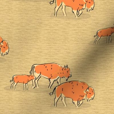 Retro Buffalo Bison Family Herd