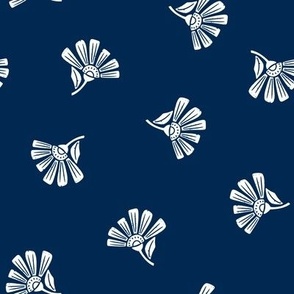 Coordinate Block Print Textured Scandinavian Folk Floral on navy blue