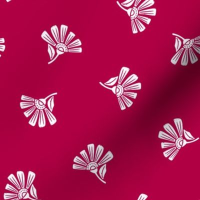 Coordinate Block Print Textured Scandinavian Folk Floral on fuxia pink