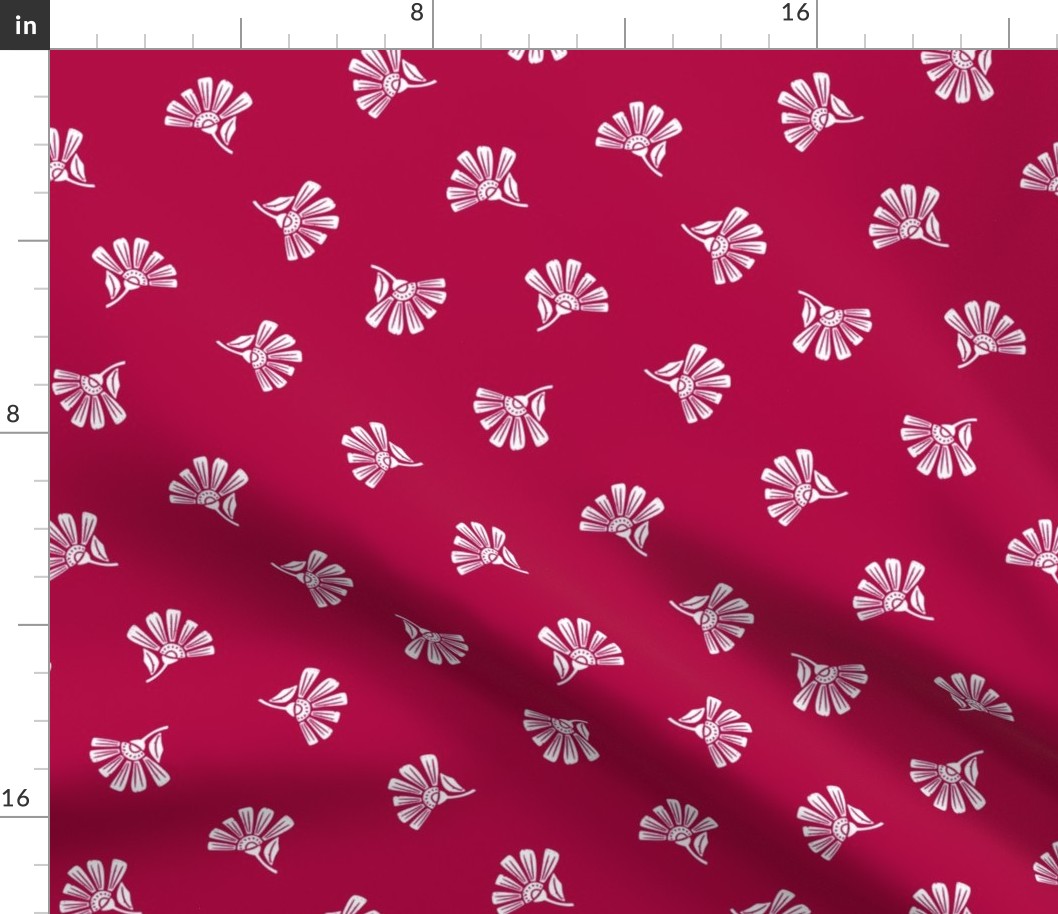 Coordinate Block Print Textured Scandinavian Folk Floral on fuxia pink