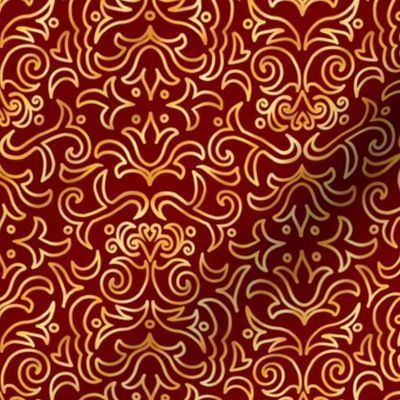 Faux Gold Victorian Damask on Crimson Red. Other color options available,