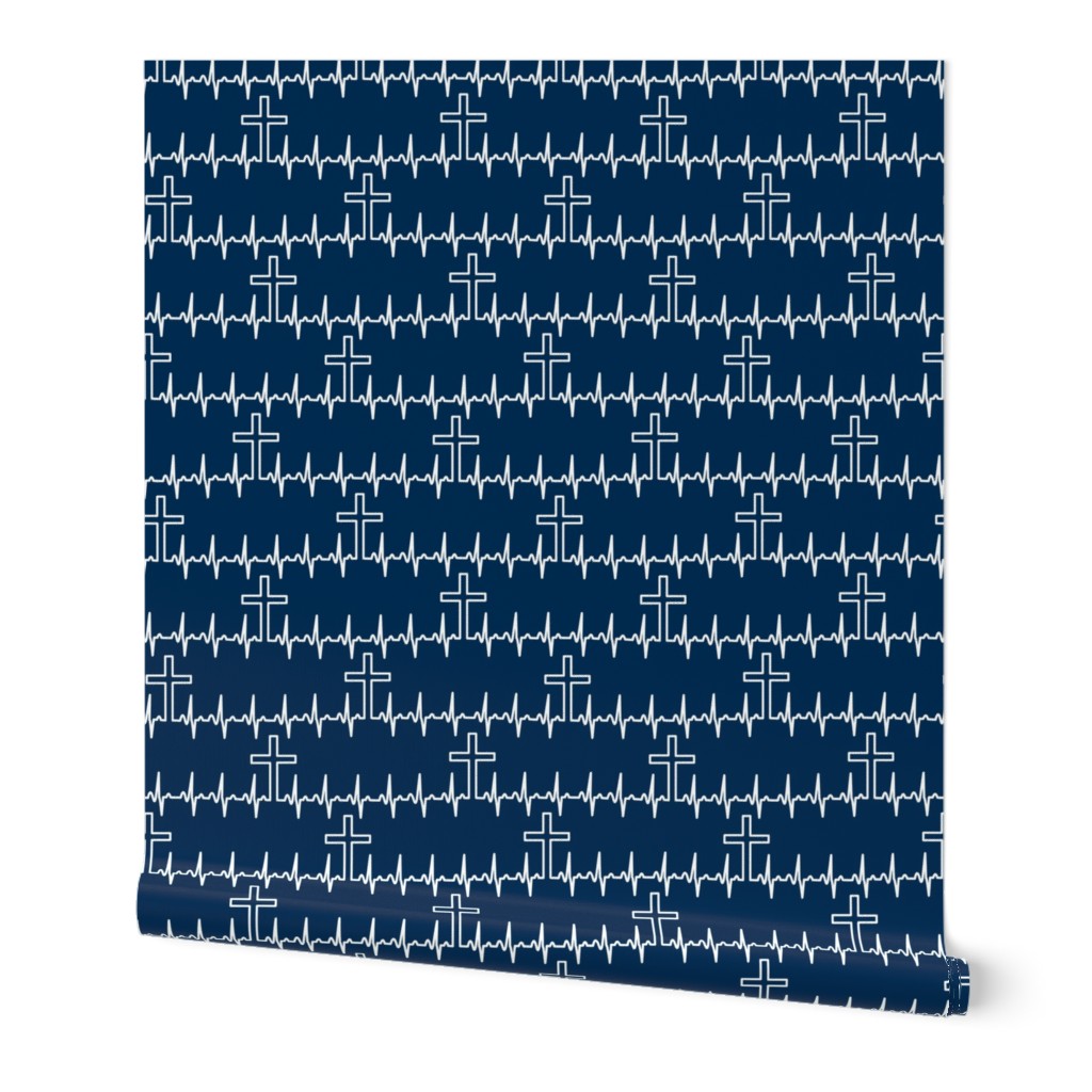 Heartbeat crosses on scrub navy