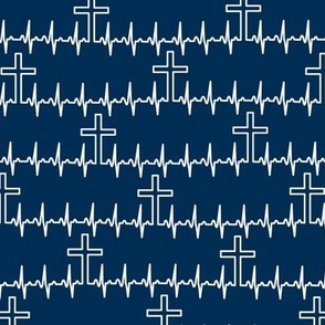 Heartbeat crosses on scrub navy