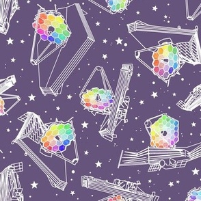 james webb space telescope purple with rainbow and stars