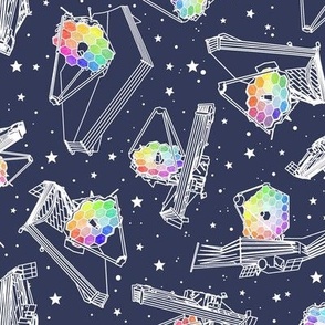 james webb space telescope navy with rainbow and stars