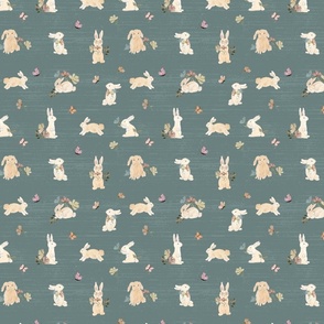 VINTAGE BUNNIES IN TEAL - SMALL SCALE