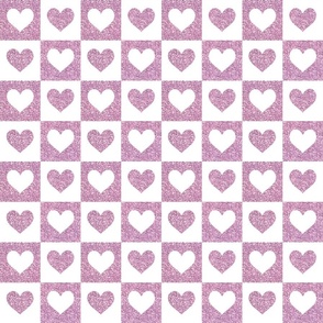 purple glitter hearts checker