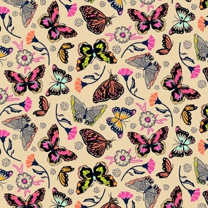 Colourful Spring Butterflies on sand - tossed- medium