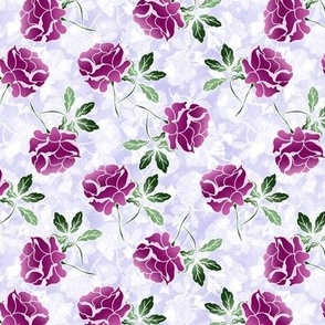 Small Art Deco Roses Pink on Lavender Botanical Texture