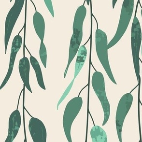 301 $ - Jumbo scale Gentle Willow Fronds and leaves in soft sage greens: jumbo scale for summer apparel, grasscloth wallpaper, crafts and nursery decor.