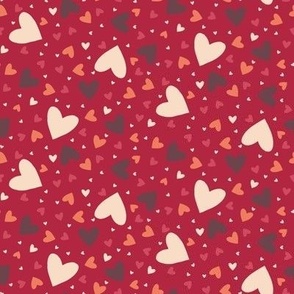 288 - Small scale Raspberry Red and Milk Chocolate Love Hearts - Kitsch Valentine- for kids apparel, crafts and nursery decor.