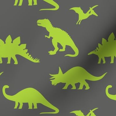 Dinosaurs in Gray + Lime Green