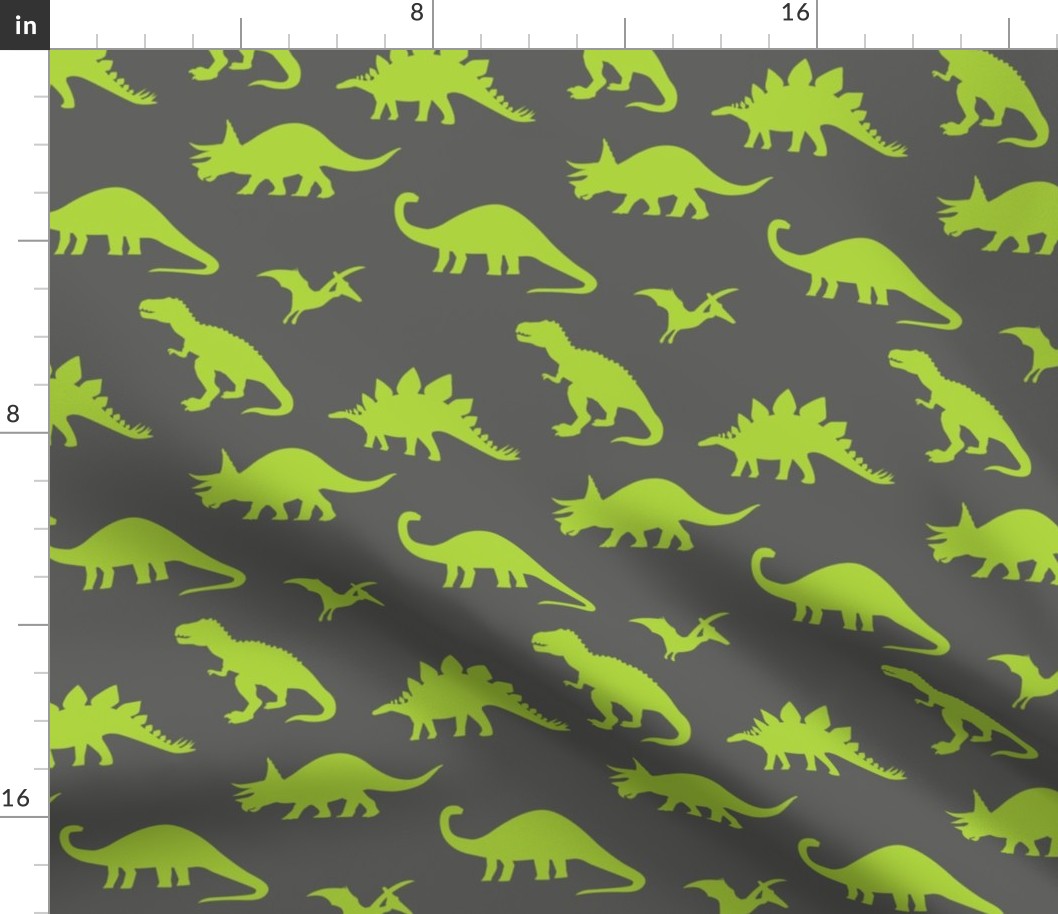 Dinosaurs in Gray + Lime Green