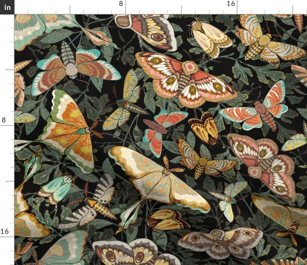 Butterflies and Moths on a muted black background, larger scale