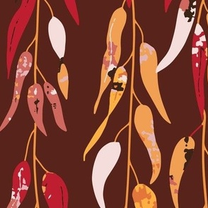 301 - Willow branches and leaves in earthy autumn tones, large scale for apparel, grasscloth wallpaper, home decor and soft furnishings - red, burgundy, orange, warm brown