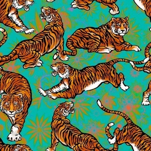 Year of the Tiger on turquoise green background