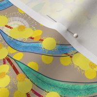 Wattle, Blossom Sparkle! (Diagonal panel) - greige, medium 