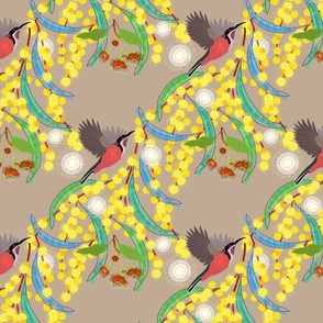 Wattle, Blossom Sparkle! (Diagonal panel) - greige, medium 