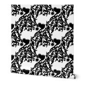 Wattle, Blossom Sparkle! (Diagonal panel) - black silhouettes on white, medium 