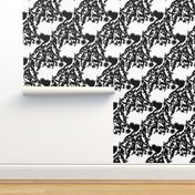 Wattle, Blossom Sparkle! (Diagonal panel) - black silhouettes on white, medium 