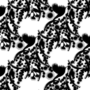 Wattle, Blossom Sparkle! (Diagonal panel) - black silhouettes on white, medium 